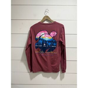 Simply Southern T-Shirt Womens Small Rose Sea Turtle Long Sleeve Logo Beach USA